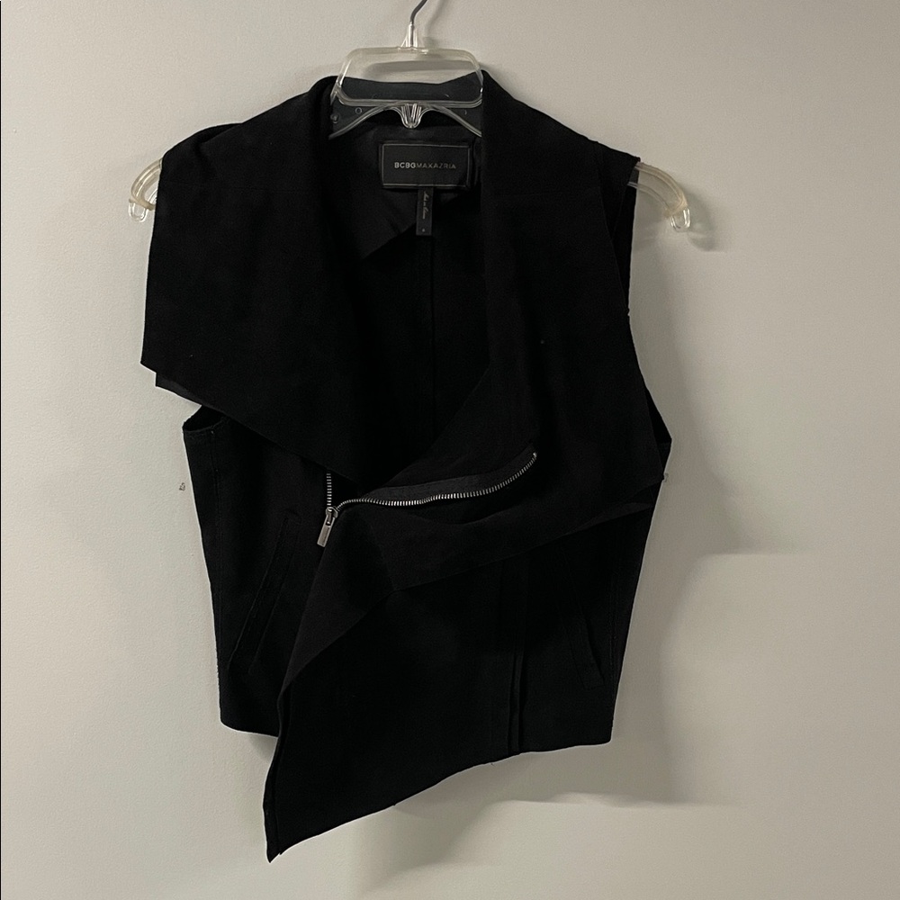 BCBGMaxAzria Black Asymmetrical Zip Vest
